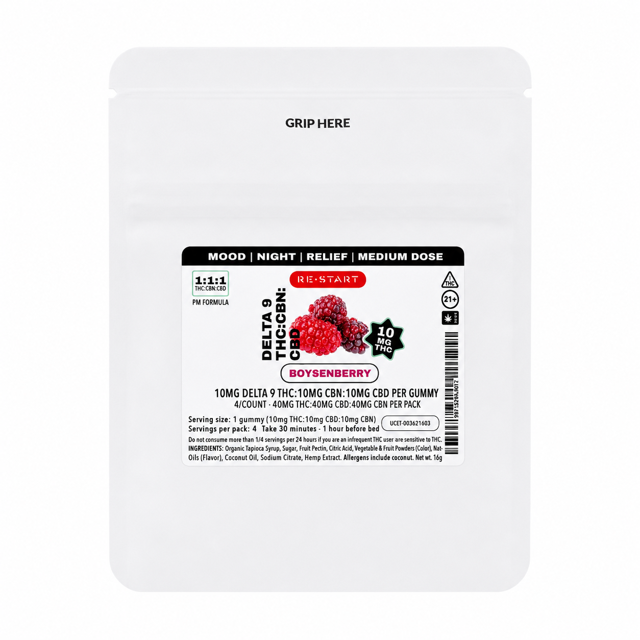 THC:CBN:CBD 30mg Bedtime Gummies - Boysenberry / 4-Ct